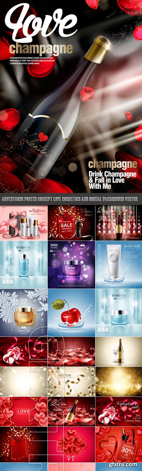 Advertising Poster Concept Love cosmetics and Digital background vector