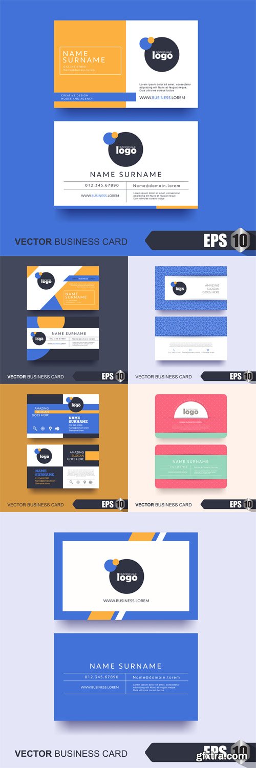 Vector Set - Business Card Design Layout Template with Modern Pattern