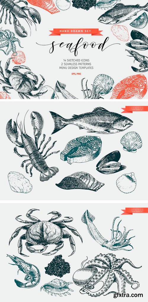 CM 1166347 - Seafood Hand Drawn Icon Set