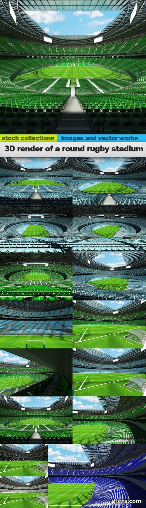 3D render of a round rugby stadium, 15 x UHQ JPEG