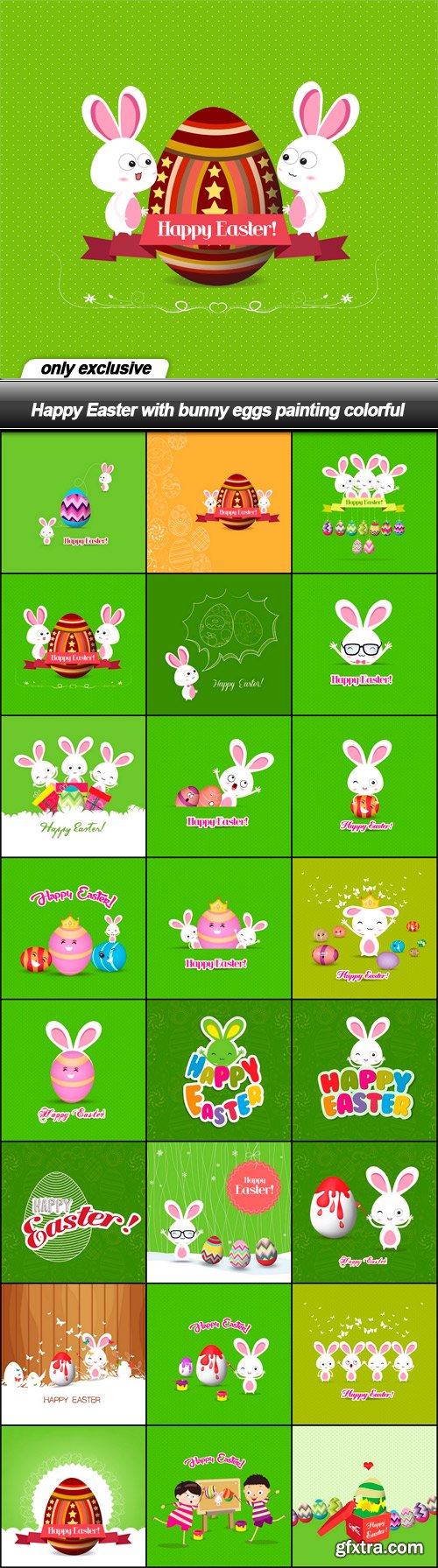 Happy Easter with bunny eggs painting colorful - 24 EPS