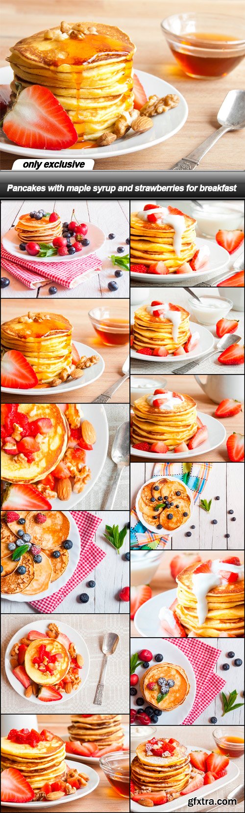 Pancakes with maple syrup and strawberries for breakfast - 13 UHQ JPEG