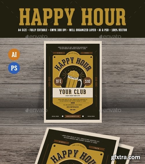 GraphicRiver - Vintage Happy Hour Beer Promotion Flyer 19143182