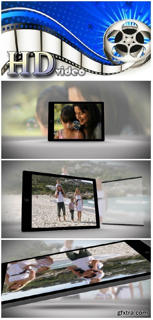 Video footage Tablet filming family in different locations outdoors