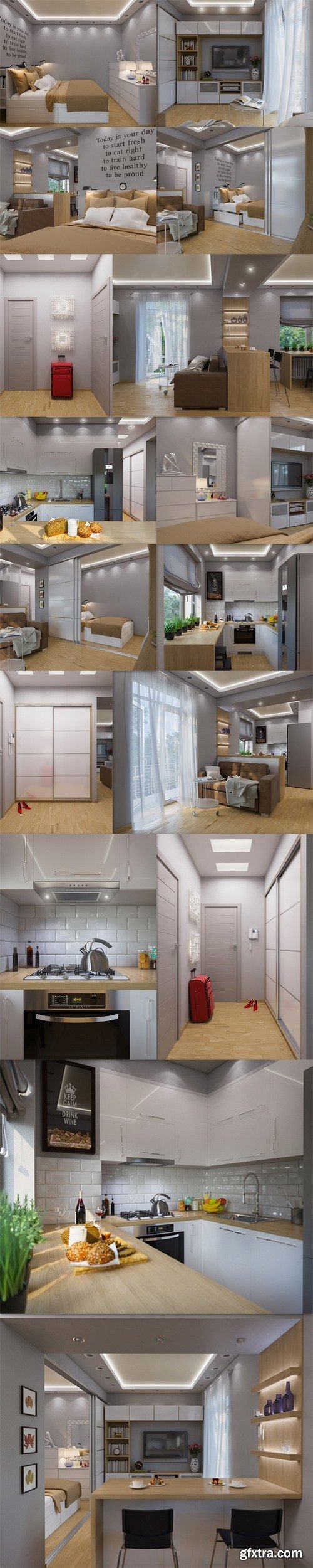 3D rendering living room and bedroom interior design 2