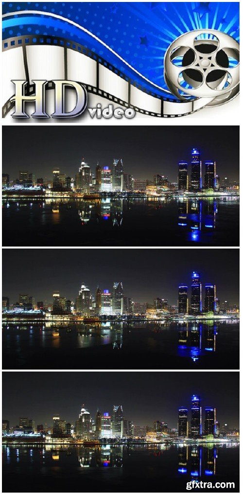 Video footage City skyline during a cold winter at night