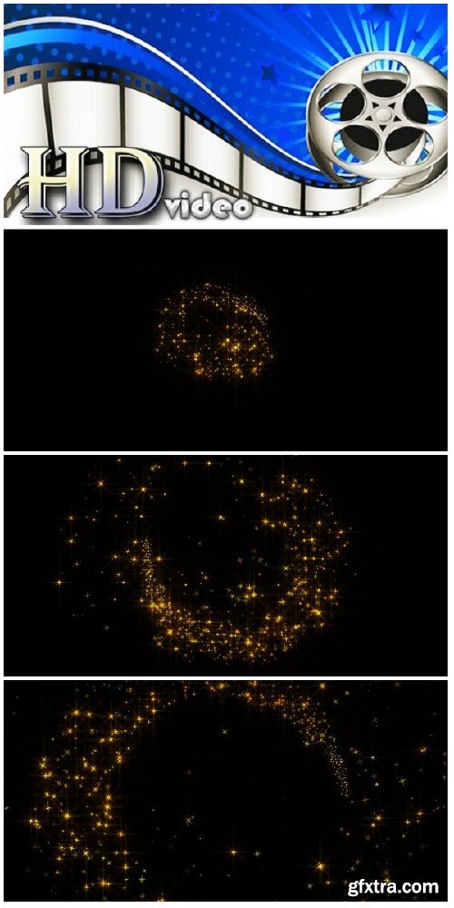Video footage Swirling animation of sparkling gold stars