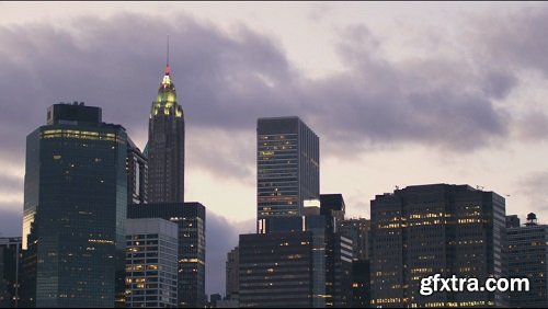 New york city skyline silhouette and dark clouds timelapse 2