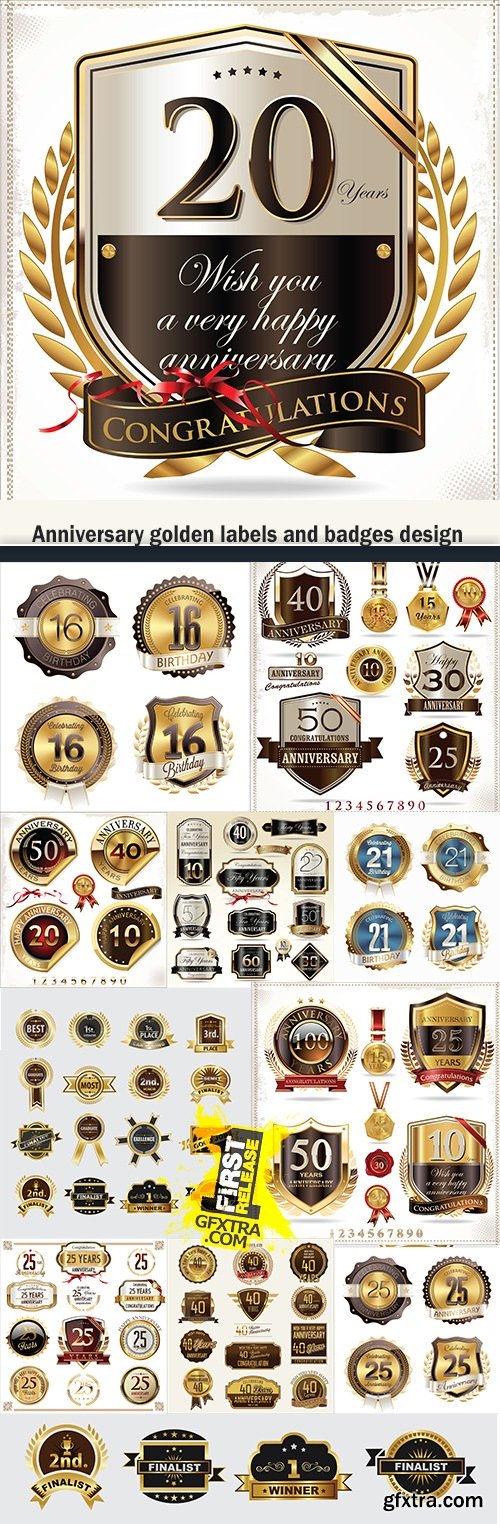 Anniversary golden labels and badges design