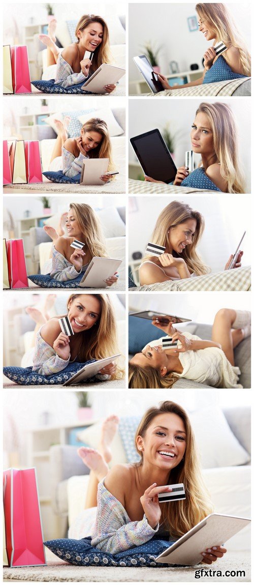 Happy woman shopping online with credit card 9X JPEG