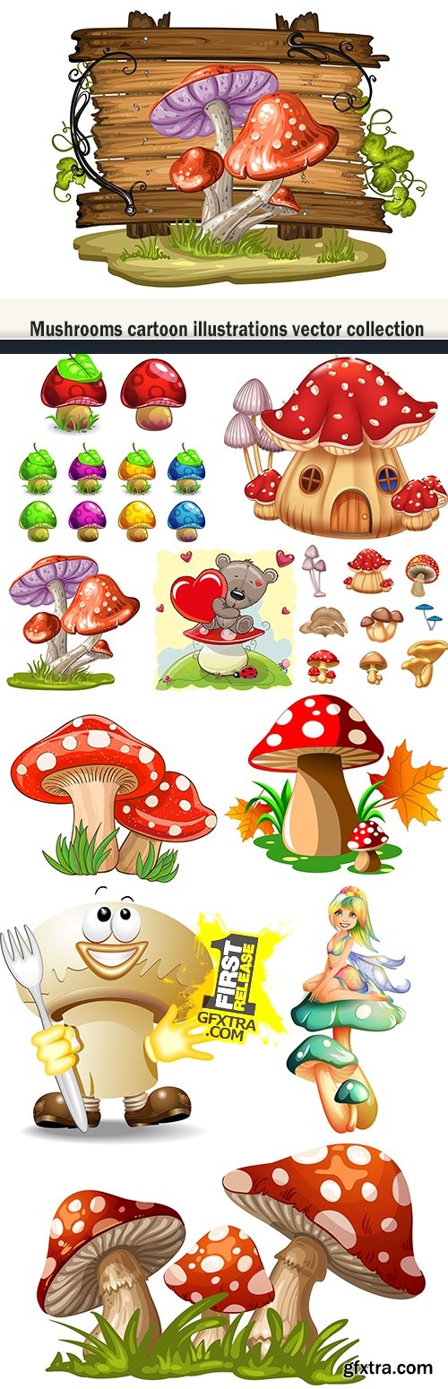 Mushrooms cartoon illustrations vector collection