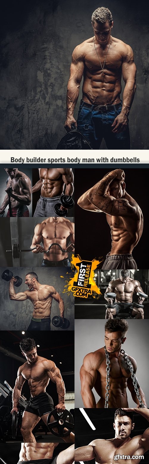Body builder sports body man with dumbbells