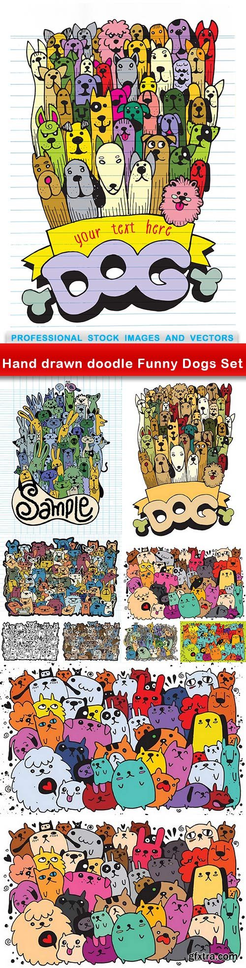 Hand drawn doodle Funny Dogs Set - 11 EPS