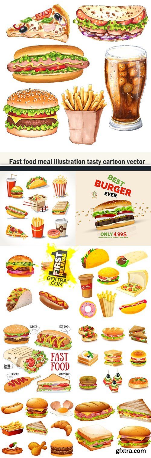 Fast food meal illustration tasty cartoon vector