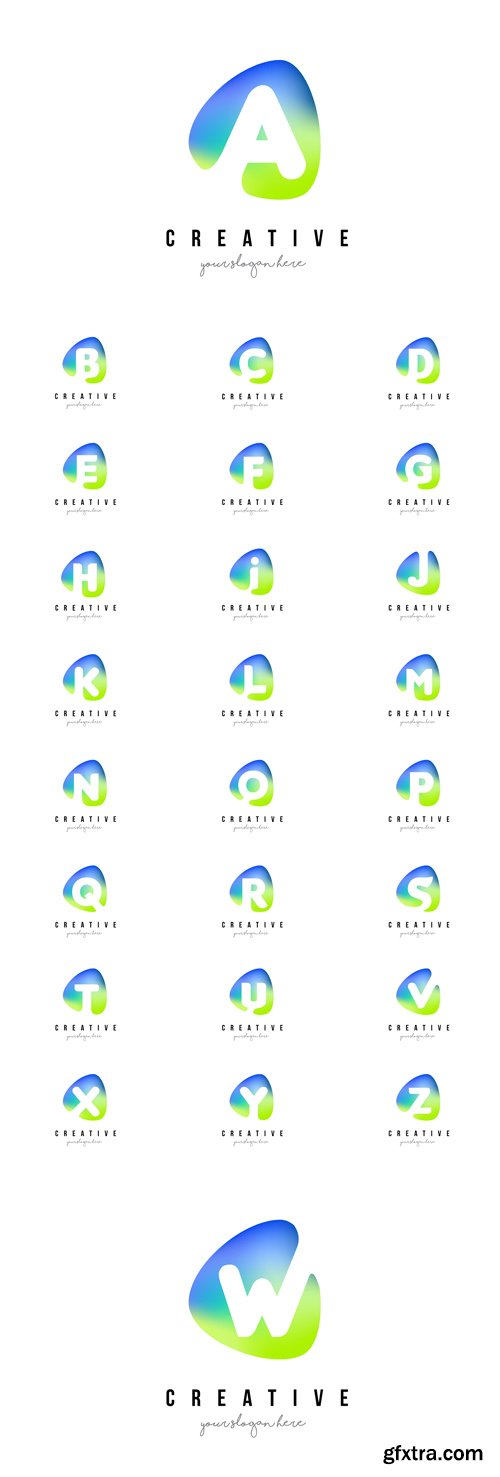 Vector Set - Letter Logo Design with Oval Green Blue Shape