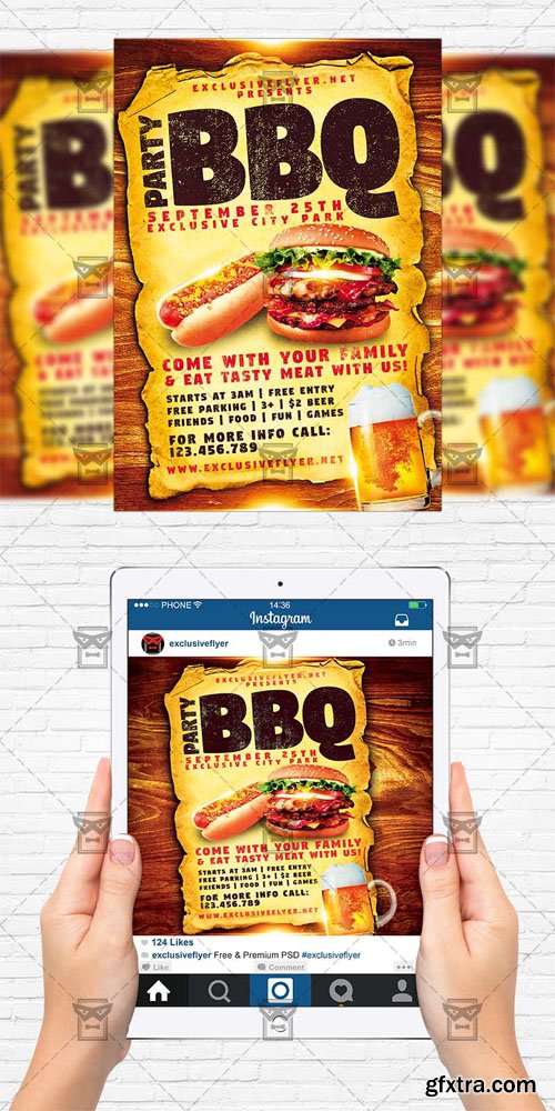 BBQ Party - Flyer Template + Instagram Size Flyer