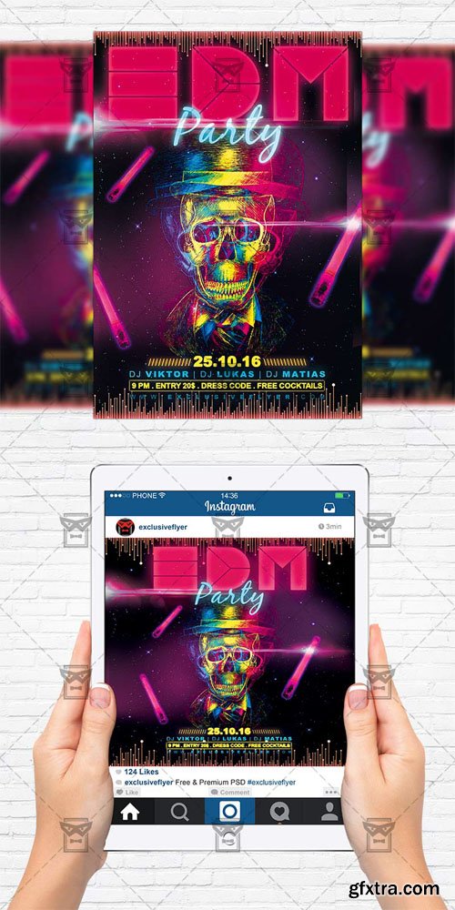EDM Party - Flyer Template + Instagram Size Flyer
