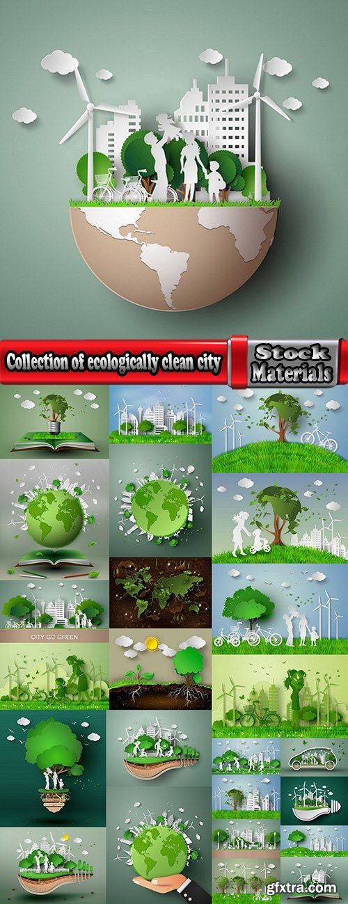 Collection of ecologically clean city green planet clean air alternative fuel family a planet 25 EPS