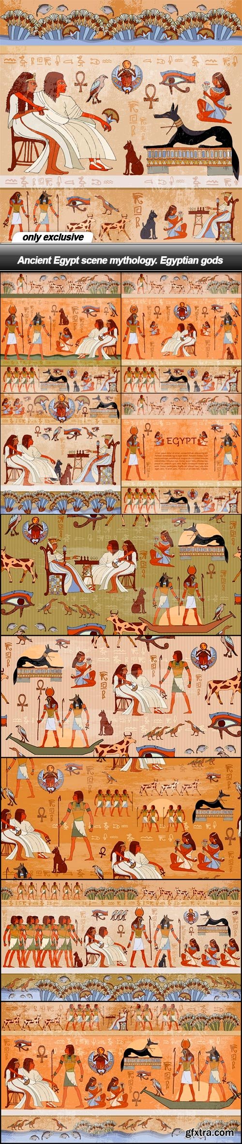 Ancient Egypt scene mythology. Egyptian gods - 10 EPS