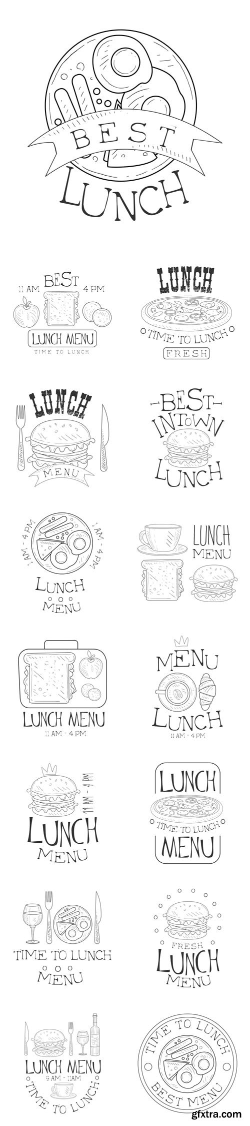 Vector Set - Best Cafe Lunch Menu Promo Signs In Sketch Style