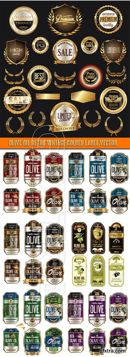 Olive oil retro vintage golden label vector