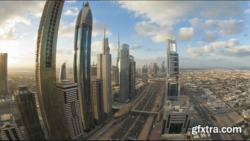 United arab emirates dubai timelapse over sheikh zayed with fisheye lens