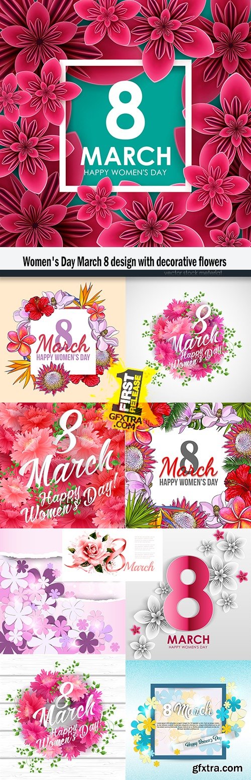 Women\'s Day March 8 design with decorative flowers