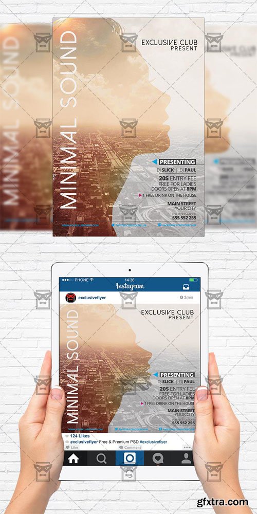 Minimal Sound - Flyer Template + Instagram Size Flyer