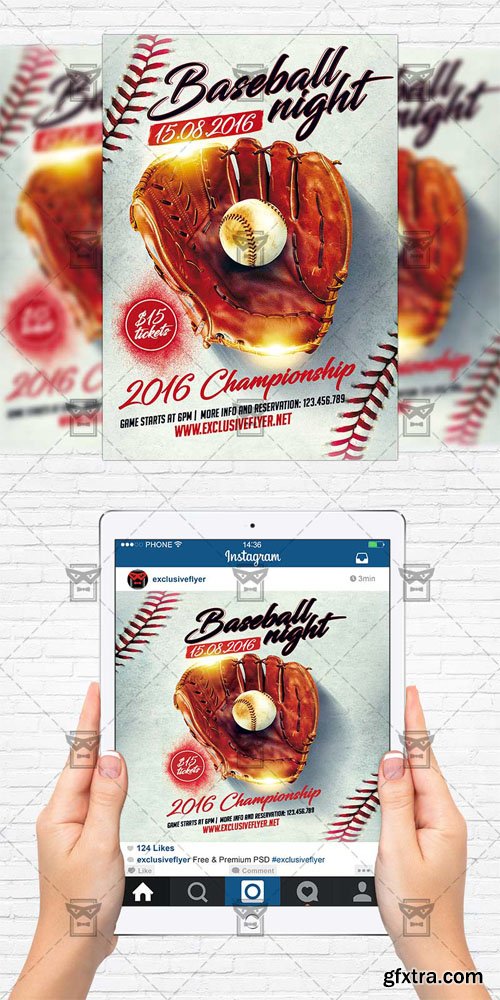 Baseball Night - Flyer Template + Instagram Size Flyer