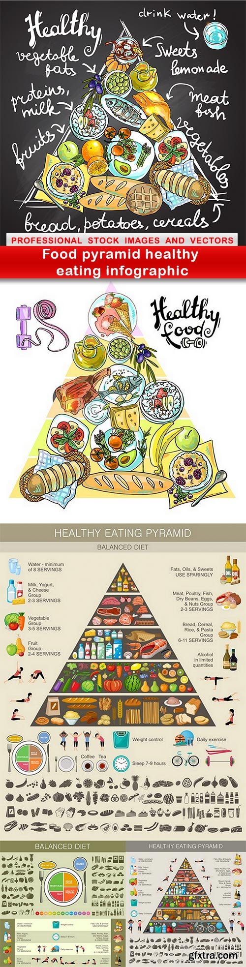 Food pyramid healthy eating infographic - 5 EPS