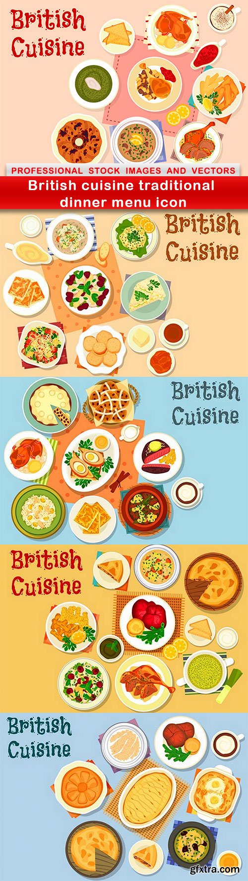 British cuisine traditional dinner menu icon - 5 EPS