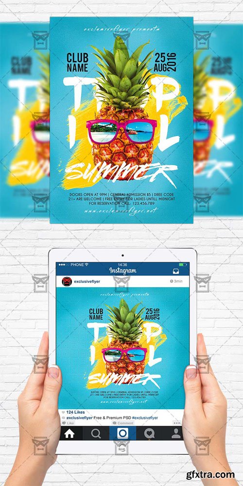 Tropical Summer Party - Flyer Template + Instagram Size Flyer
