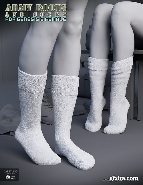 Army Boots and Socks for Genesis 3 Female(s)