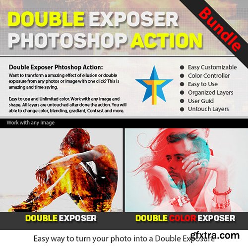 Graphicriver Double Exposure Photoshop Action Bundle 19515214