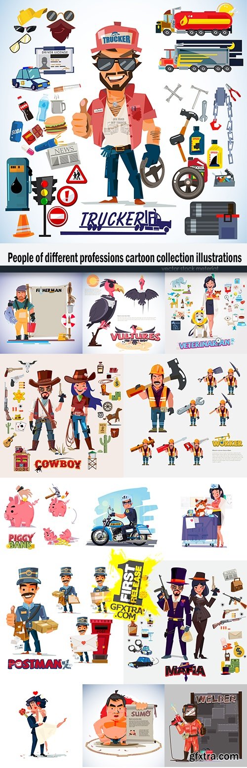 People of different professions cartoon collection illustrations