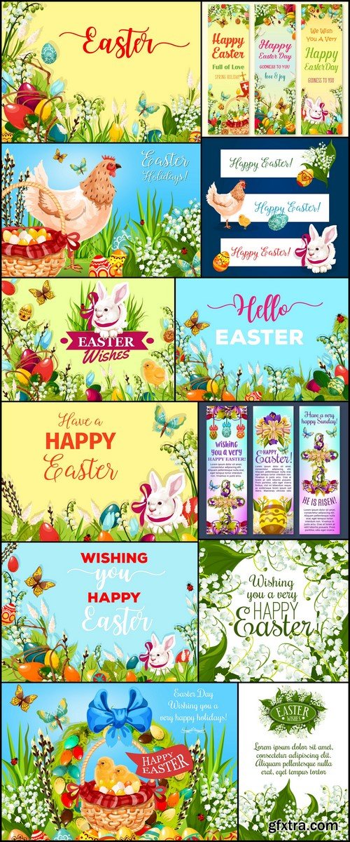 Easter rabbit cartoon greeting card 12X EPS