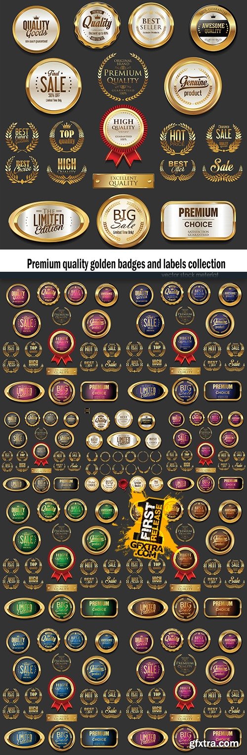 Premium quality golden badges and labels collection
