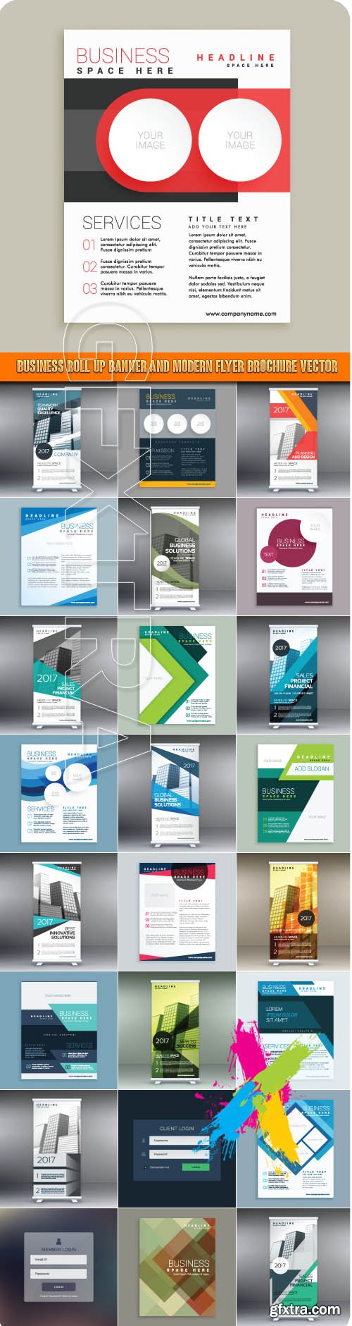 Business roll up banner and modern flyer brochure vector
