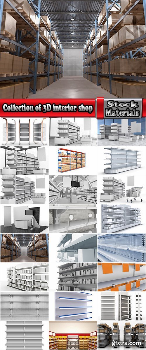 Collection of 3D interior shop showcase stand rack shelf products 2-25 HQ Jpeg