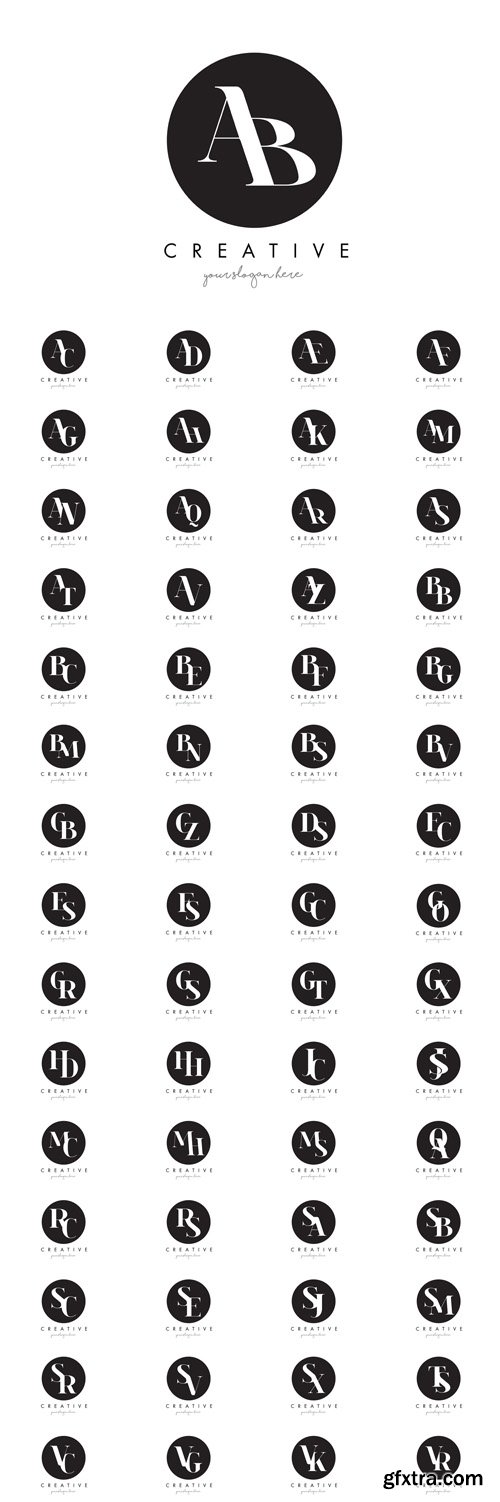 Vector Set - Letter Logo Design with Black Circle and Serif Font