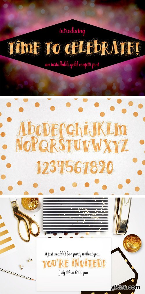 CM 1277107 - Time To Celebrate Gold Confetti Font