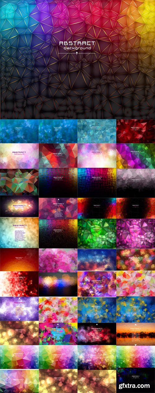 Vector Set - Abstract Low Poly Triangles Backgrounds. Geometric Polygonal Design. Multicolor