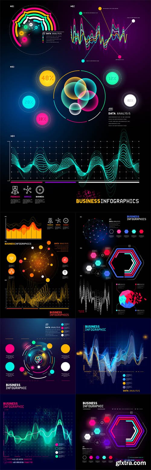 Vector Set - Detailed Business Infographic Statistic Charts and Reports
