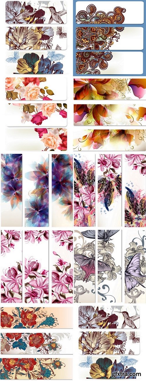 Floral banners collection Premium Vector
