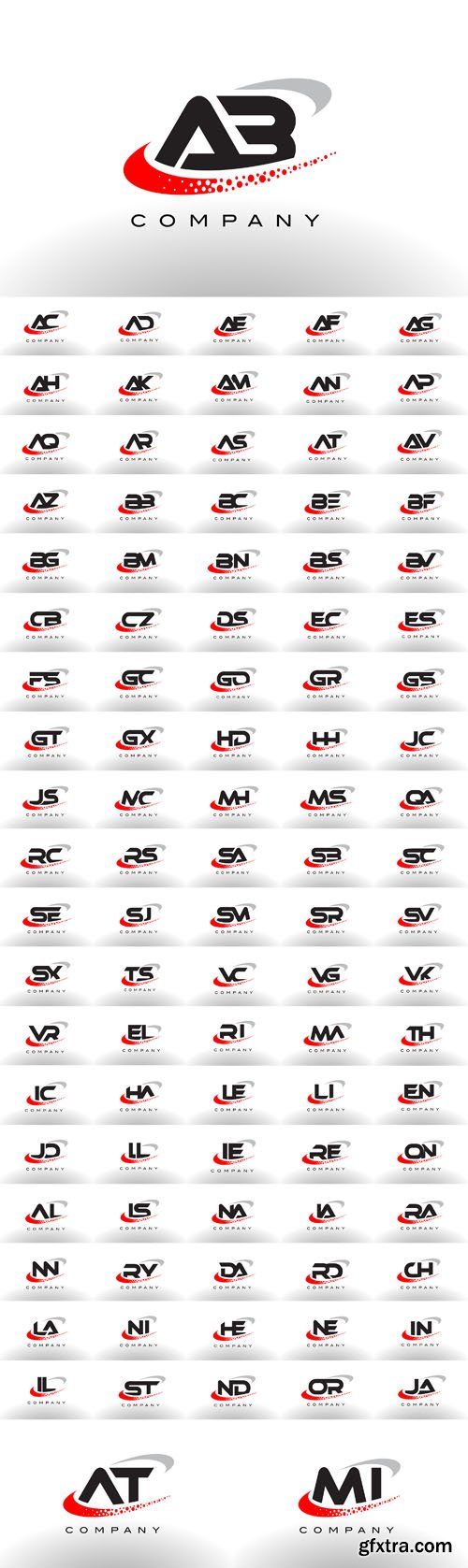 Vector Set - Modern Letter Logos Design with Red Dotted Swoosh