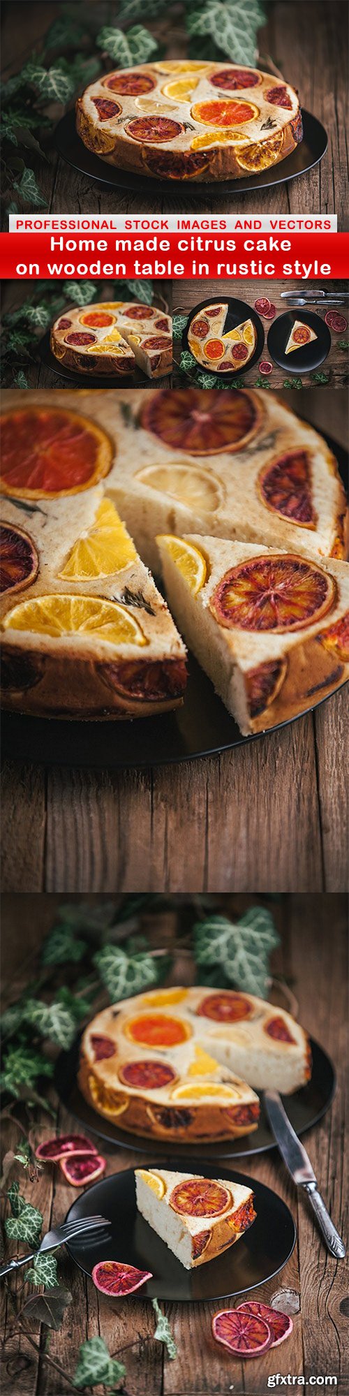 Home made citrus cake on wooden table in rustic style - 5 UHQ JPEG