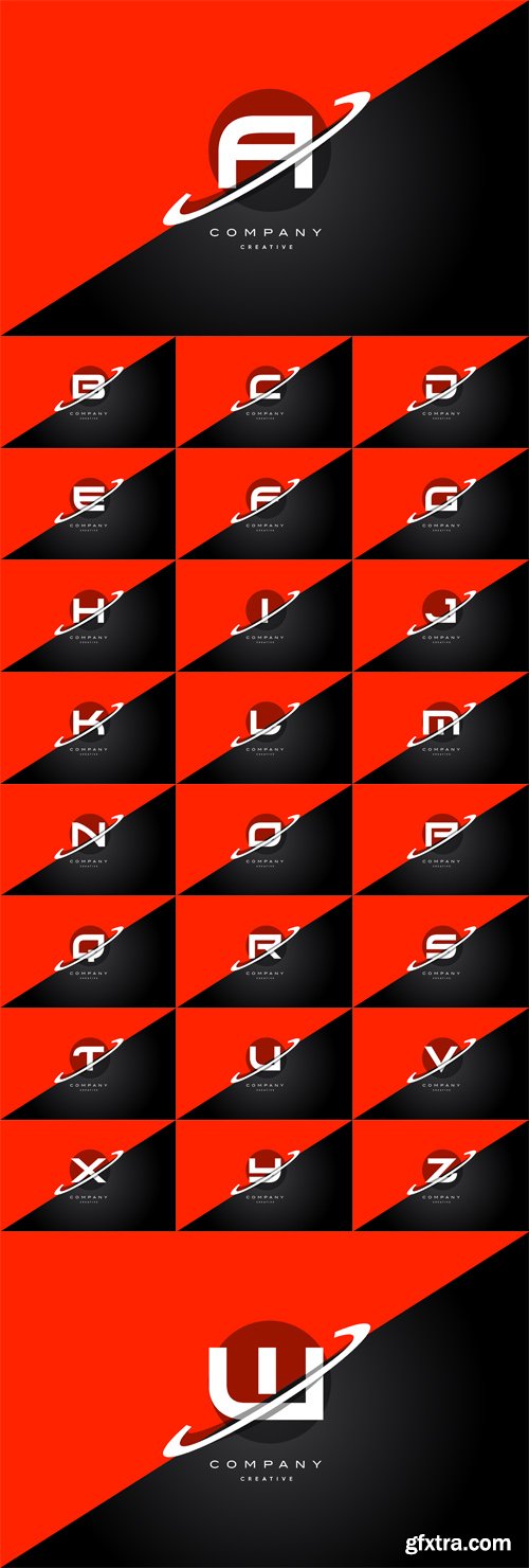 Vector Set - Red Black Technology Alphabet Company Letter Logo Icon