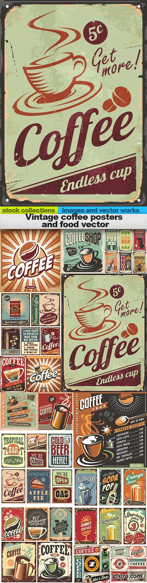 Vintage coffee posters and food vector, 15 X EPS