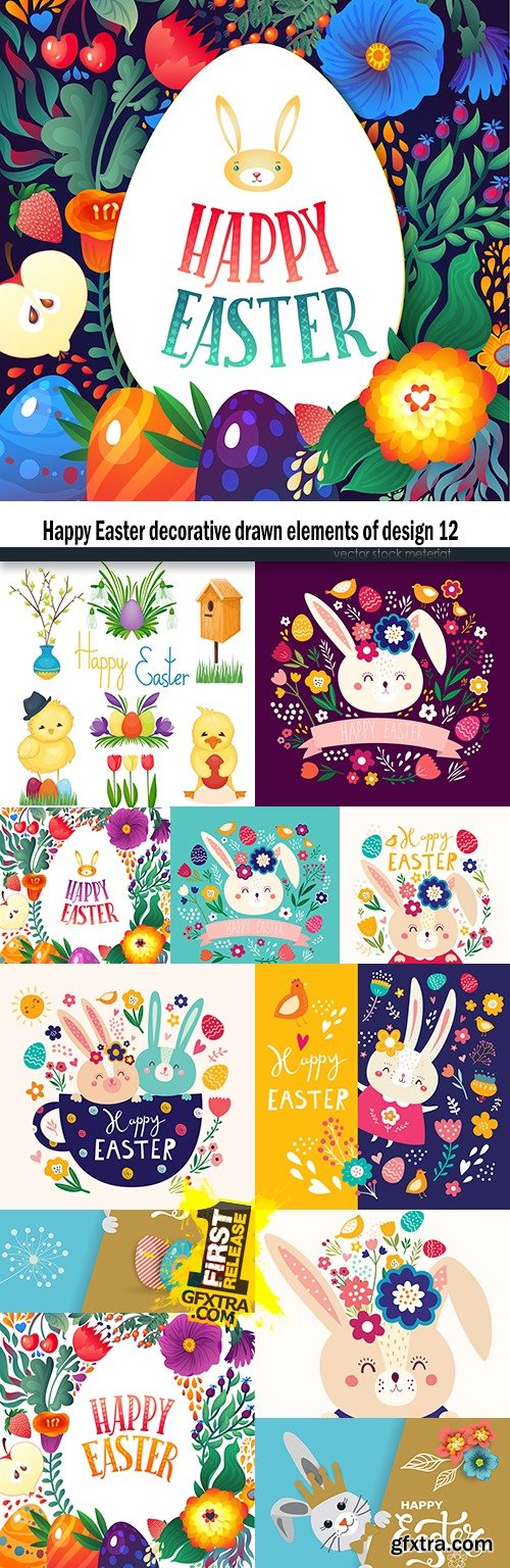 Happy Easter decorative drawn elements of design 12