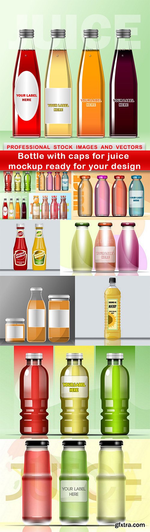 Bottle with caps for juice mockup ready for your design - 9 EPS